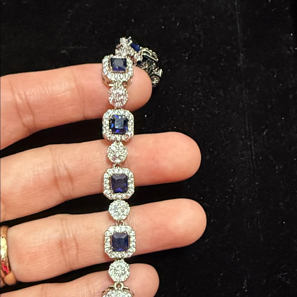 Delicate Blue Gemstone Halo Bracelet by